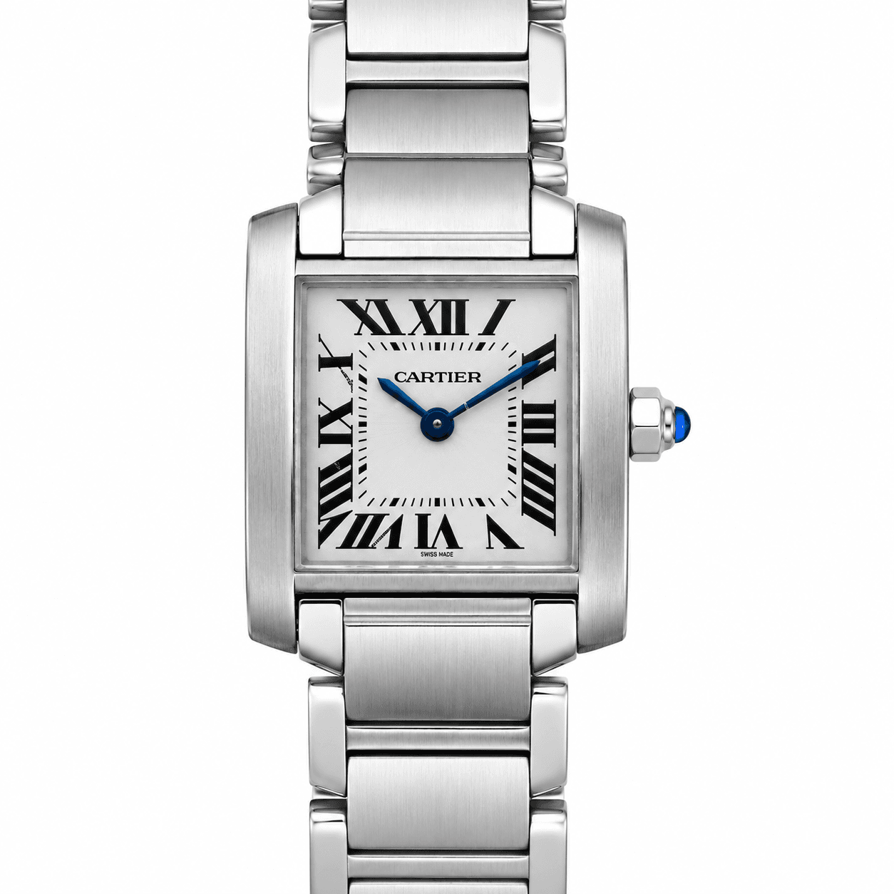 Cartier Tank P/O Blue Spinel Crown Roman Dial Watch
