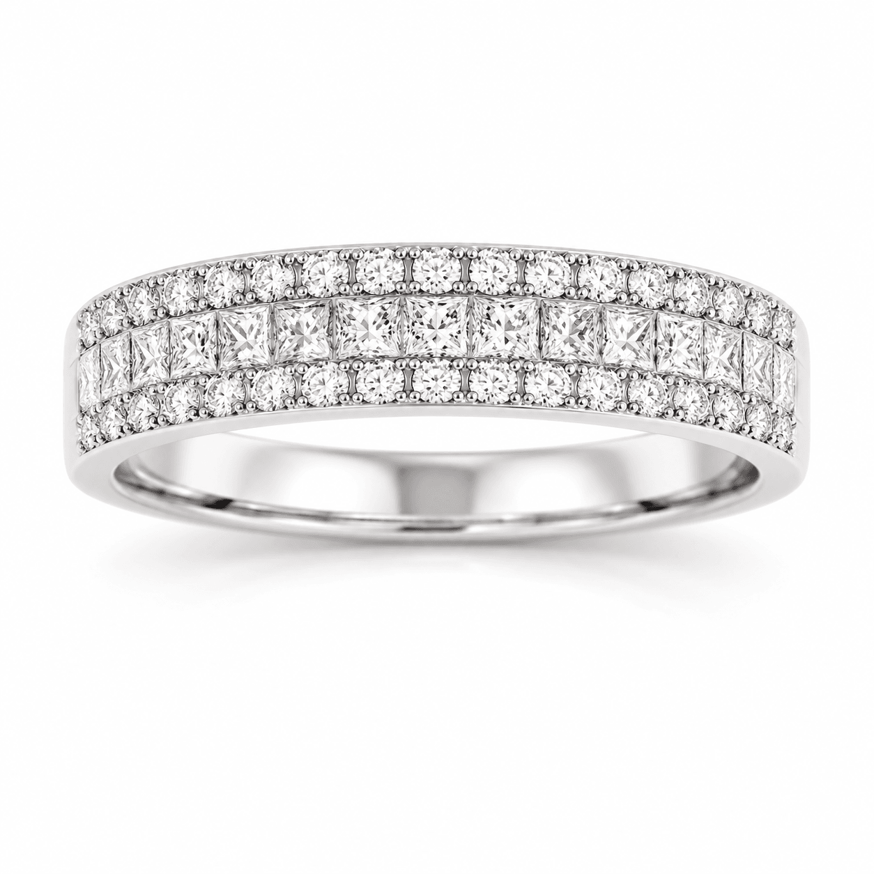 14K White Gold Round & Channel Diamond Band