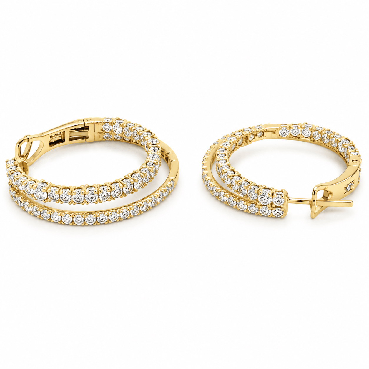 14K Yellow Gold Diamond In/Out Huggie Earrings