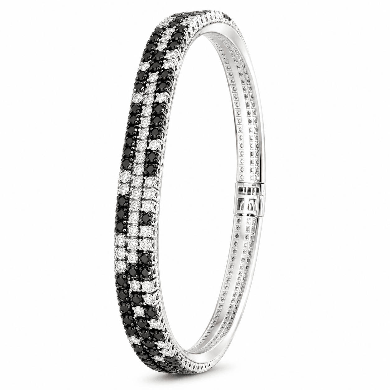 White & Black Diamond 3-Row Prong Bracelet