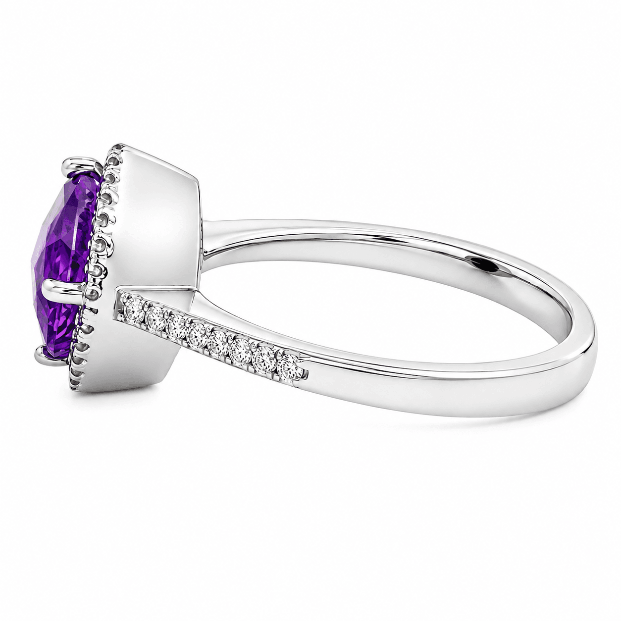 Cushion Amethyst and Diamond Halo Ring