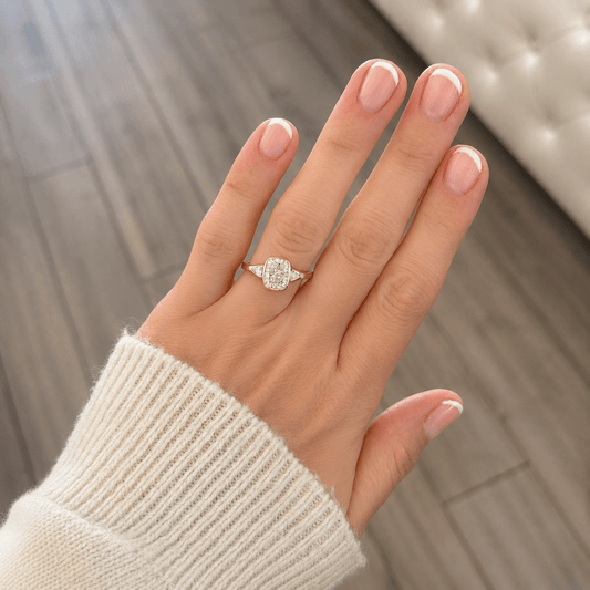 Elongated Cushion Three-Stone Engagement Ring
