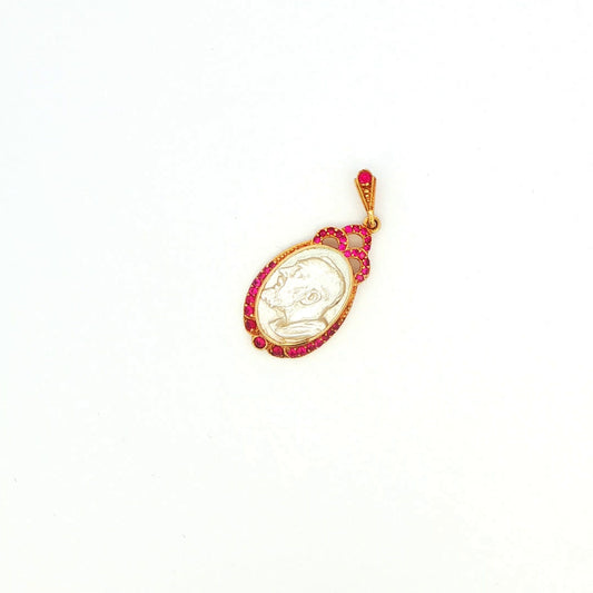 Mother of Pearl Cameo Pendant with Ruby Accents