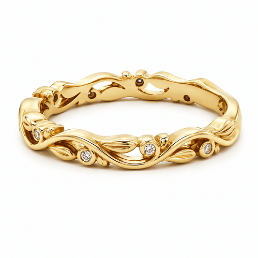Vintage-Inspired Leaf Diamond Stackable Band Ring