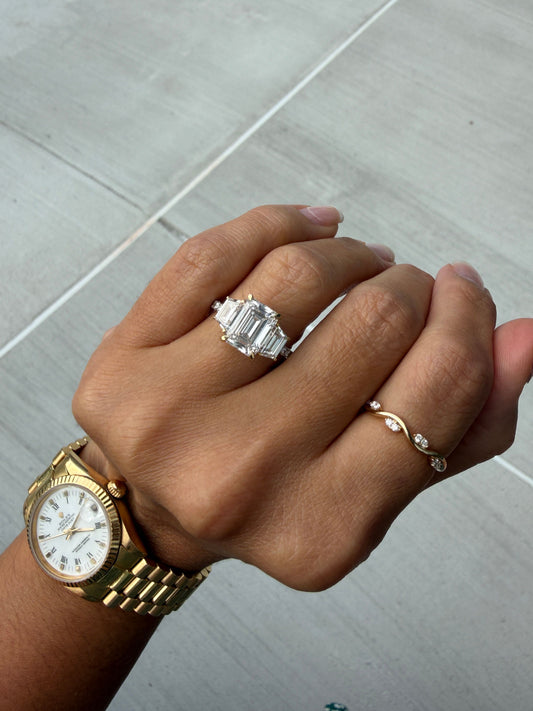 Lab-Grown Emerald-Cut Three-Stone Engagement Ring
