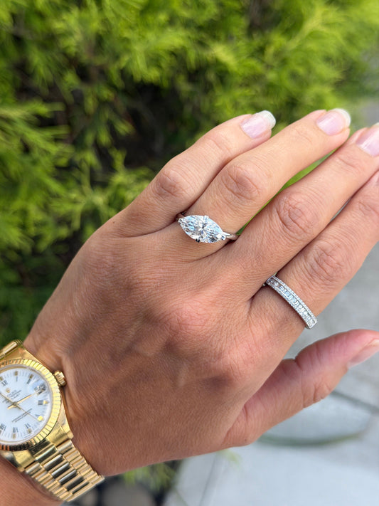 14K White Gold Lab-Grown Diamond East-West Marquise Engagement Ring Hidden Halo