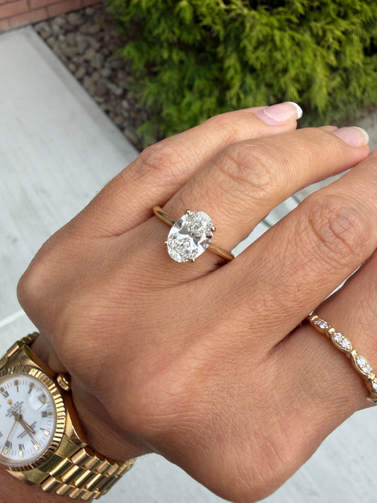 Oval Diamond Solitaire Engagement Ring with Hidden Halo