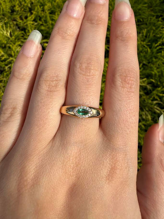 Marquise Emerald and Diamond Wide Band Ring