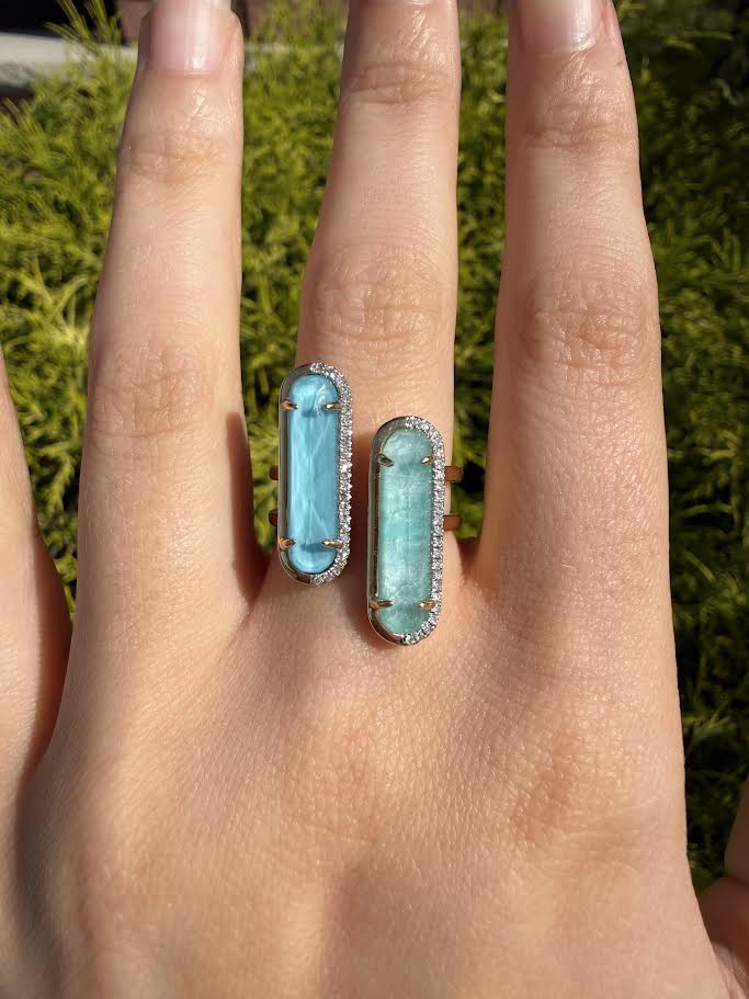 Turquoise & Amazonite Double Negative Space Ring