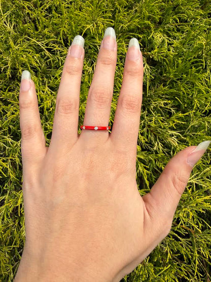 18K Red Enamel Station Diamond Band
