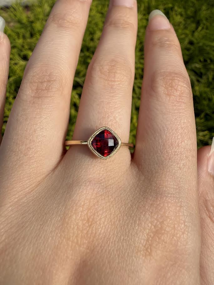 Cushion Garnet Bezel Ring
