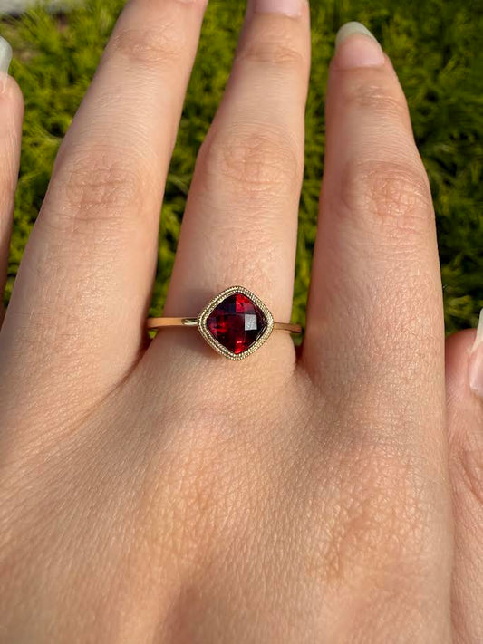 Cushion Garnet Bezel Ring