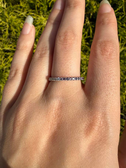 Half Diamond Half Purple Sapphire Eternity Ring