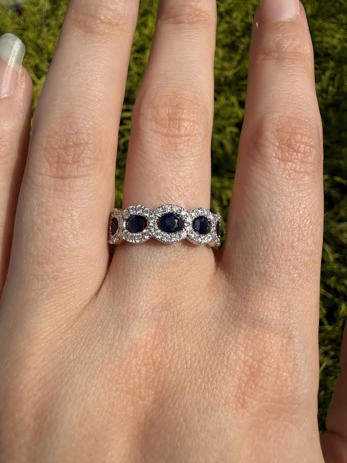 Sapphire and Diamond Halo Five-Stone Band