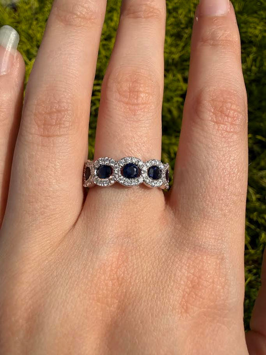 Sapphire and Diamond Halo Five-Stone Band