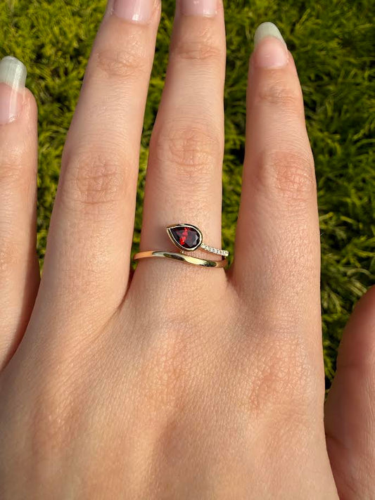Garnet and Diamond Bypass Ring