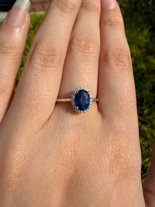 Oval Sapphire Diamond Halo Ring