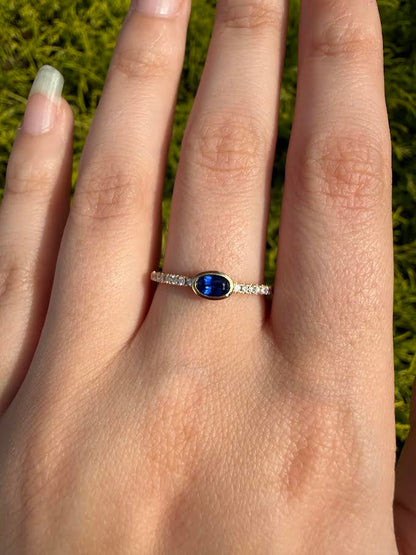 East West Oval Sapphire and Diamond Stackable Ring