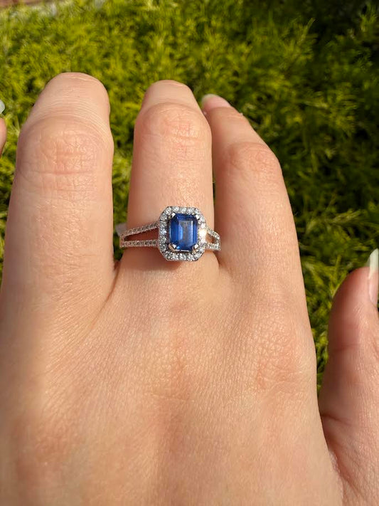 14K White Gold Sapphire & Diamond Ring