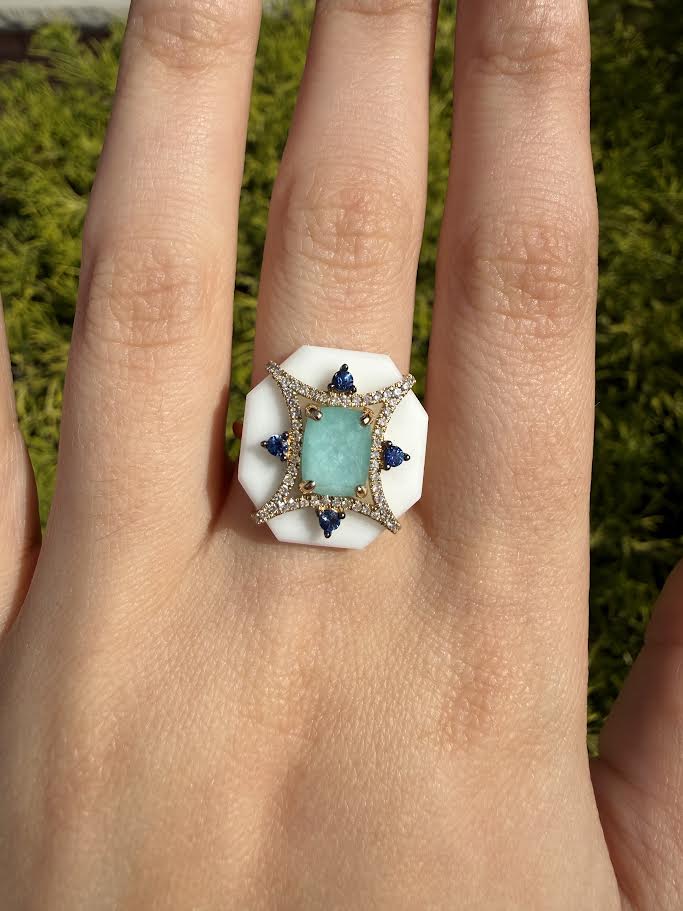 Amazonite, Sapphire and Diamond Ring