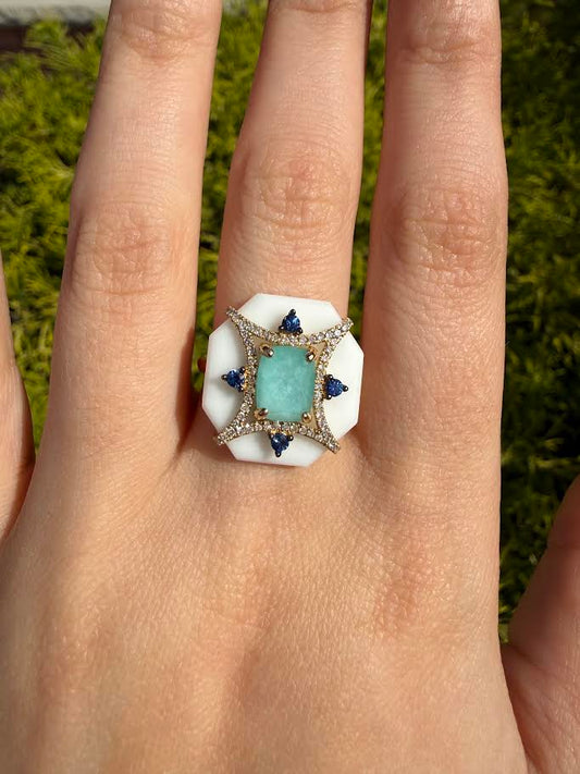 Amazonite, Sapphire and Diamond Ring