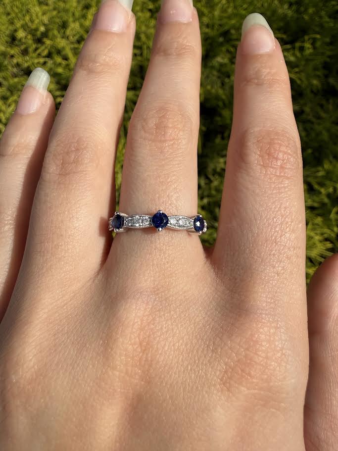14K White Gold Diamond & Sapphire Ring