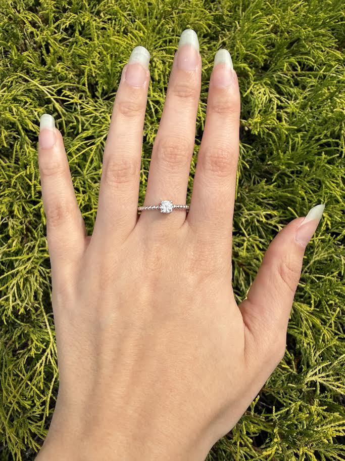 0.44 CTW Lab-Grown Solitaire Diamond Beaded Ring