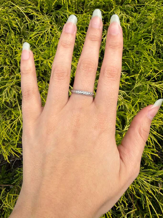 Beaded 18K White Gold Stackable Gold Ring