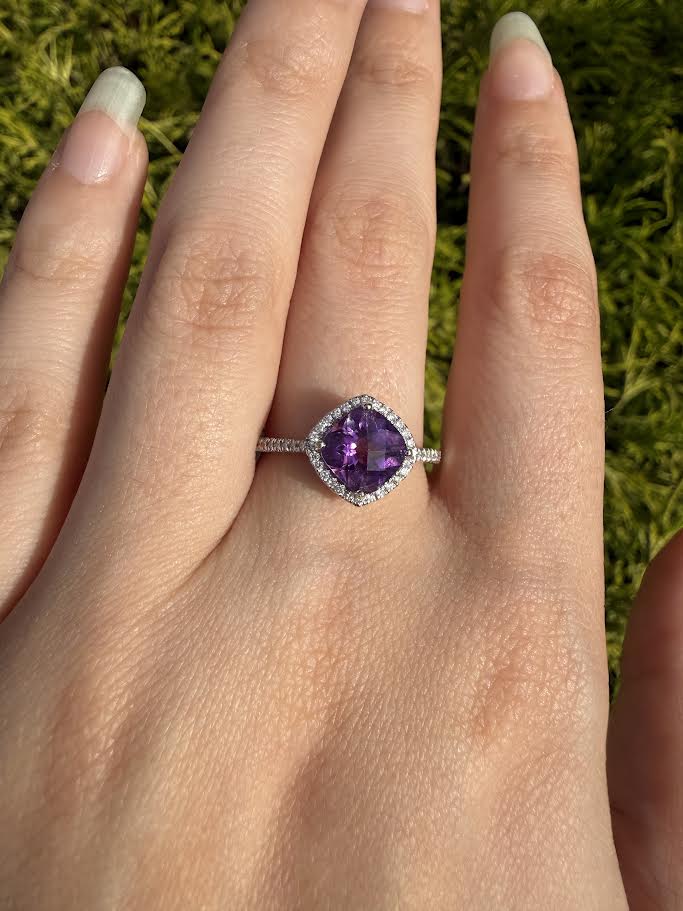 Cushion Amethyst and Diamond Halo Ring
