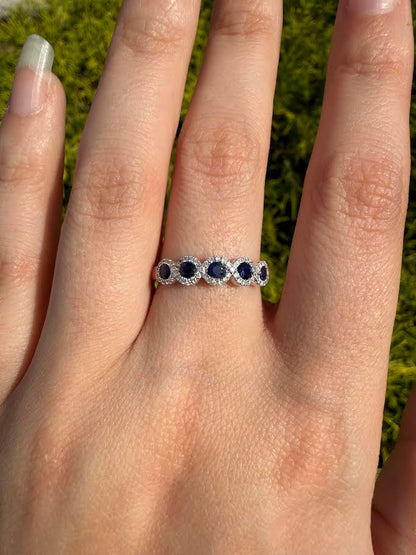 14K White Gold Diamond & Sapphire Band