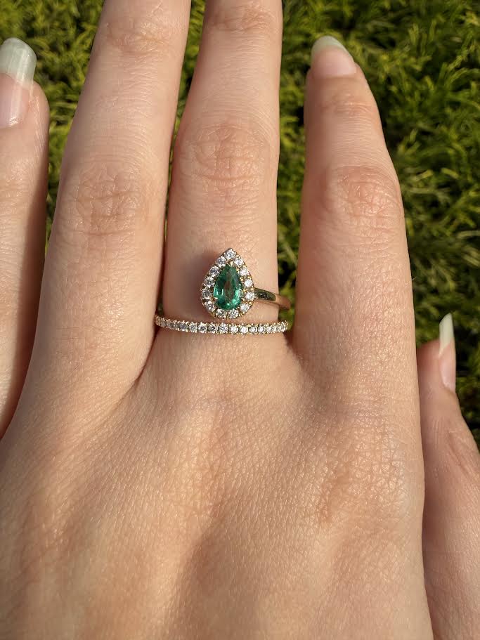 Pear-Shaped Emerald and Diamond Ring