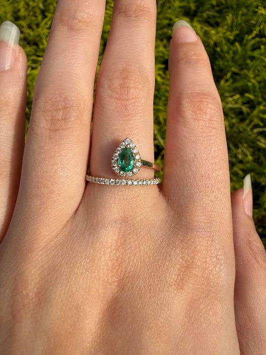 Pear-Shaped Emerald and Diamond Ring