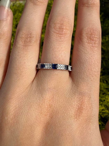 14K White Gold Diamond and Sapphire Ring