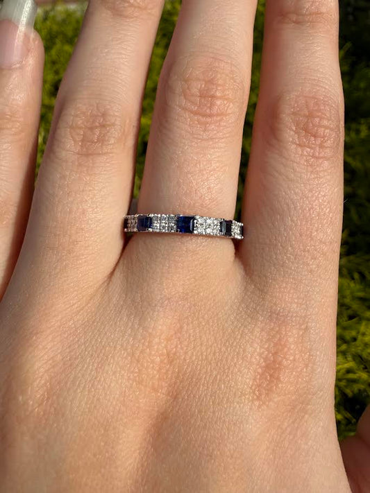 14K White Gold Diamond and Sapphire Ring