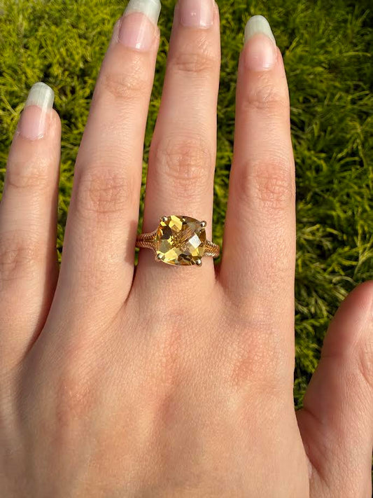 Cushion Checkerboard Citrine Cocktail Ring