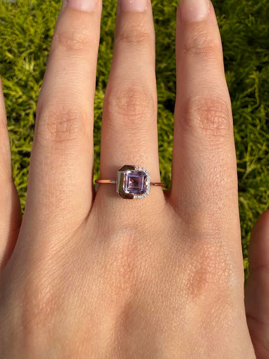 Geometric Amethyst Ring