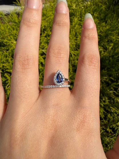 Pear Sapphire Halo Ring