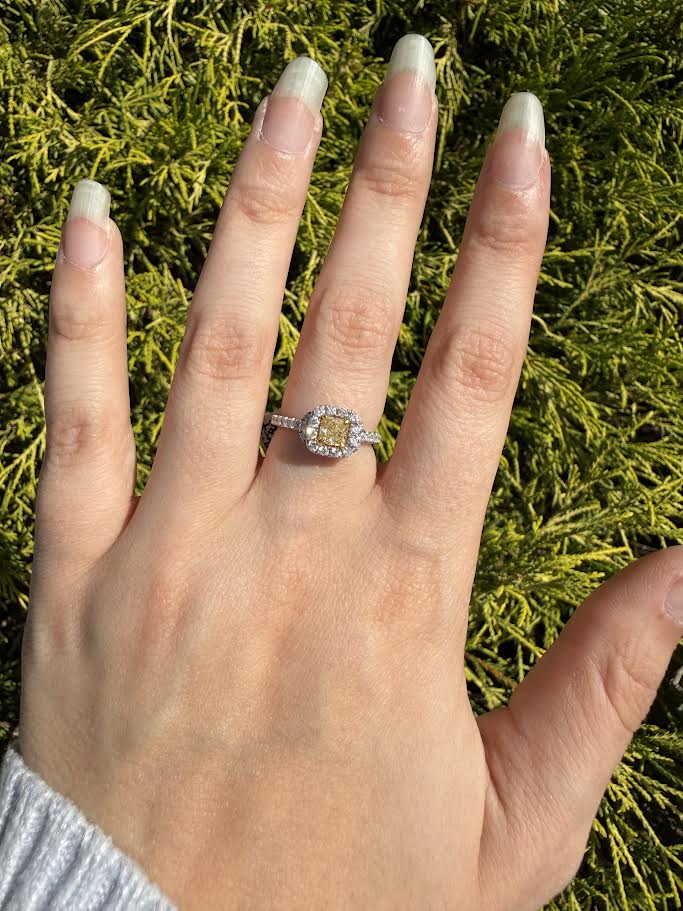 18K 1.0 CTW Fancy Yellow Diamond Halo Accented Ring