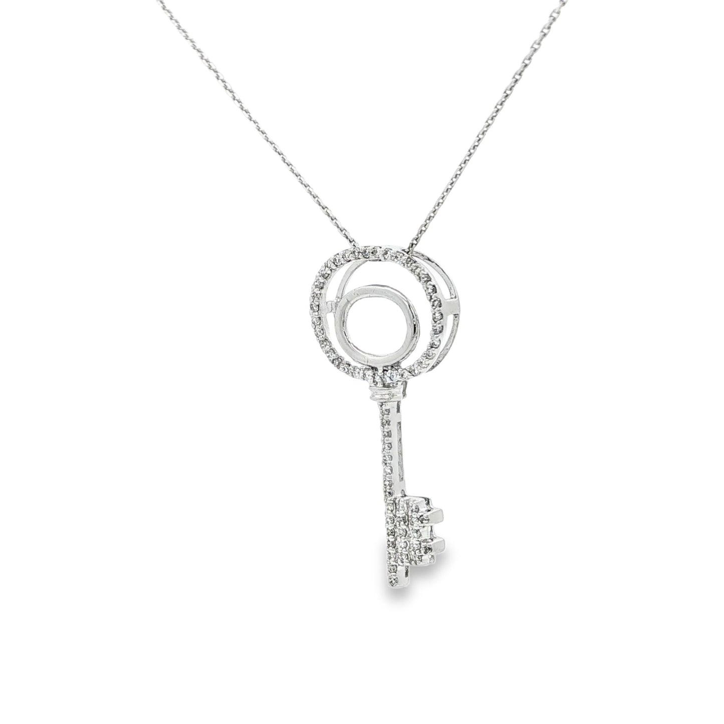 14K White Gold Pave Diamond Key Pendant