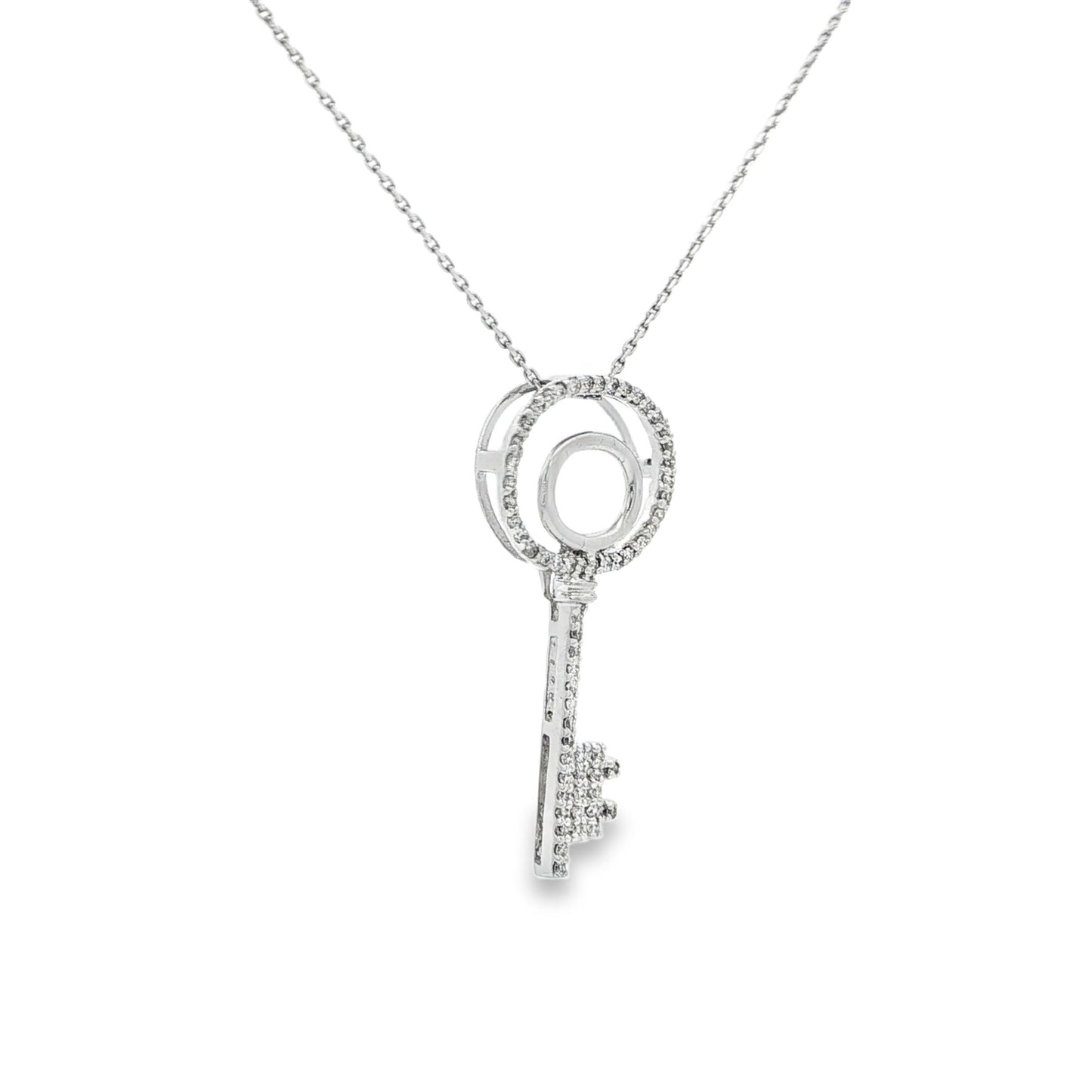 14K White Gold Pave Diamond Key Pendant