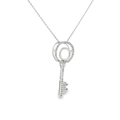 14K White Gold Pave Diamond Key Pendant