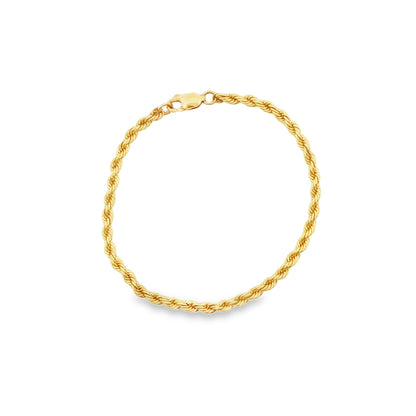 14K YG 3.2MM SOLID ROPE BRACELET, 6.75\" 6.2G