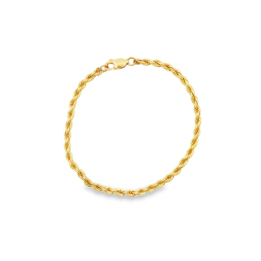14K YG 3.2MM SOLID ROPE BRACELET, 6.75\" 6.2G