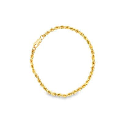 14K YG 3.2MM SOLID ROPE BRACELET, 6.75\" 6.2G
