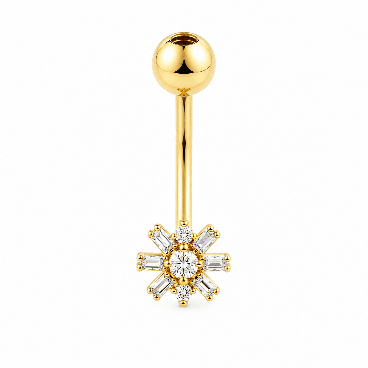 14K Baguette Flower CZ Belly Piercing