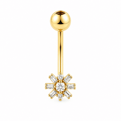 14K Baguette Flower CZ Belly Piercing