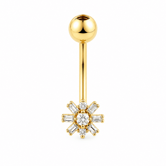 14K Baguette Flower CZ Belly Piercing