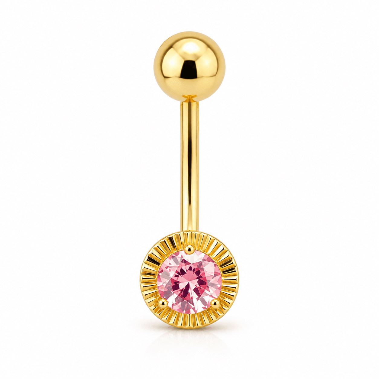 14K Yellow Gold Belly Piercing with Pink Stone