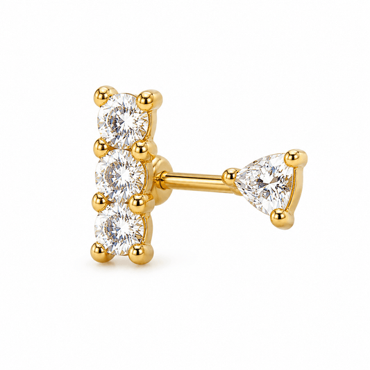 14K CZ Bar and Teardrop Cartilage Piercing