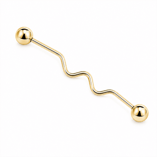 14K Twisted Industrial Bar Earring